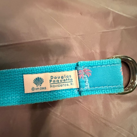 Douglas Paquette Teal neon Palm Tree 1” D Ring Canvas Belt Size Small - Picture 2 of 7